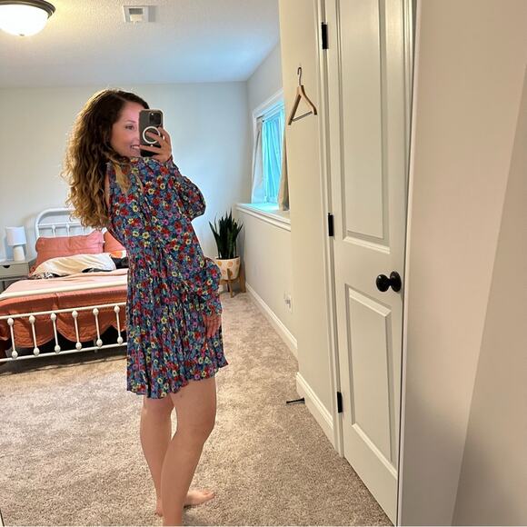 Rotate Birger Christensen Vibrant Blue Floral Long Sleeve Mini Dress 6 - Picture 2 of 11